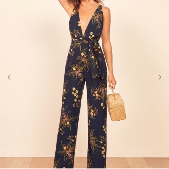 Reformation Mademoiselle Sofi Floral Print Tie Waist Jumpsuit