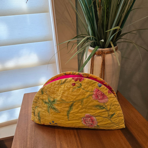 yellow floral half moon pouch