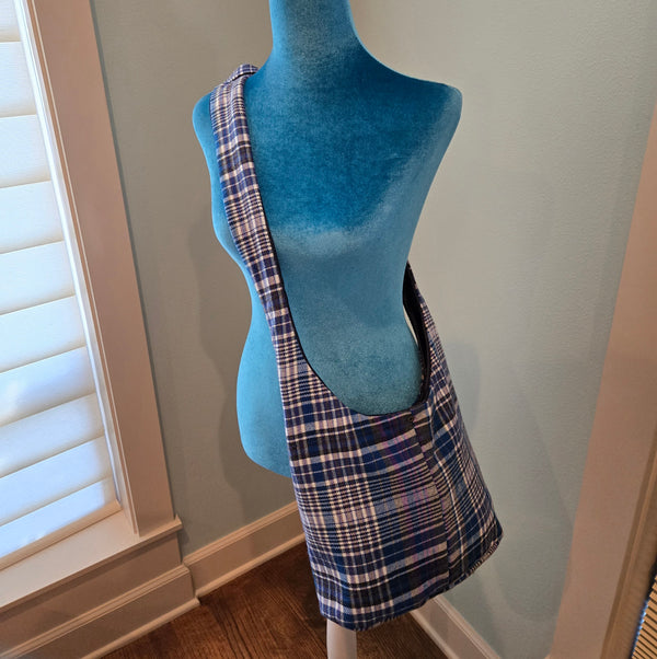 blue plaid sling purse