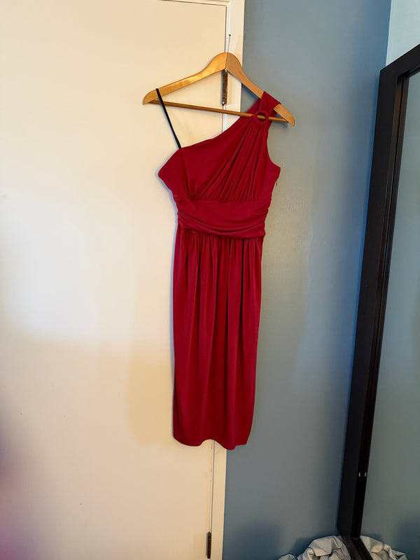 Maggy London one-shoulder mini dress in bright red