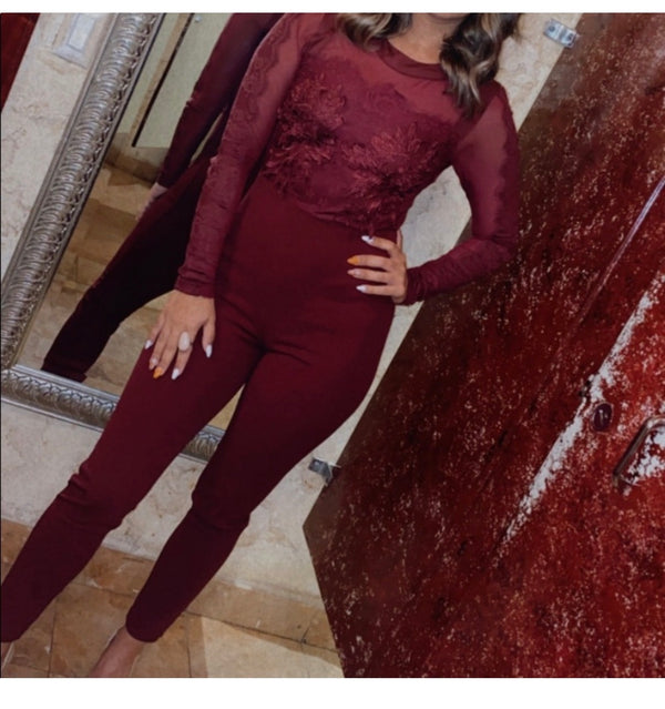 NWT Iris Burgundy Lace Straight Leg Jumpsuit