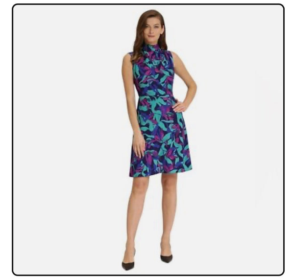 NWT Maggy London Tropical Print High Neck Fit & Flare dress