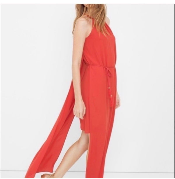 White House Black Market sleeveless Chiffon Sheath Dress in Coral-Salmon
