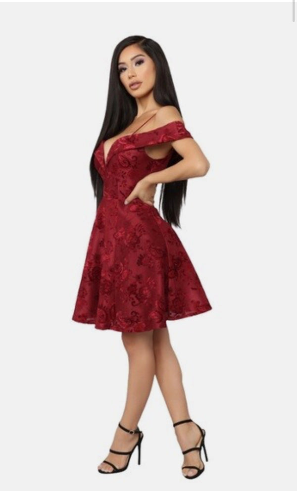 Fashion Nova Royal Affair Dress in Burgundy