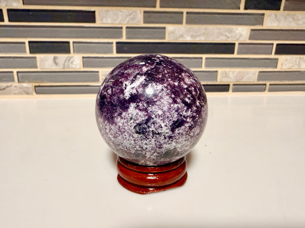 Lepidolite Sphere with Rosewood Stand