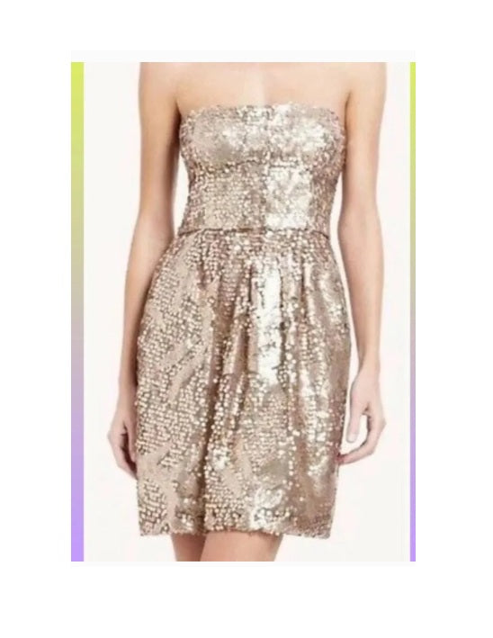 BCBG Maxazria Sequin Strapless Cocktail Mini Dress in Champagne
