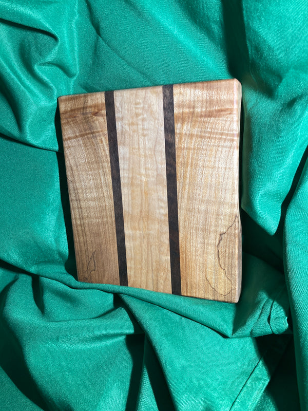 Small wood cutting board. Handcrafted charcuterie board. Cheese board. Small kitchen, r.v., camping, dorm room. Reclaimed wood. Crafted with black walnut and maple wood.