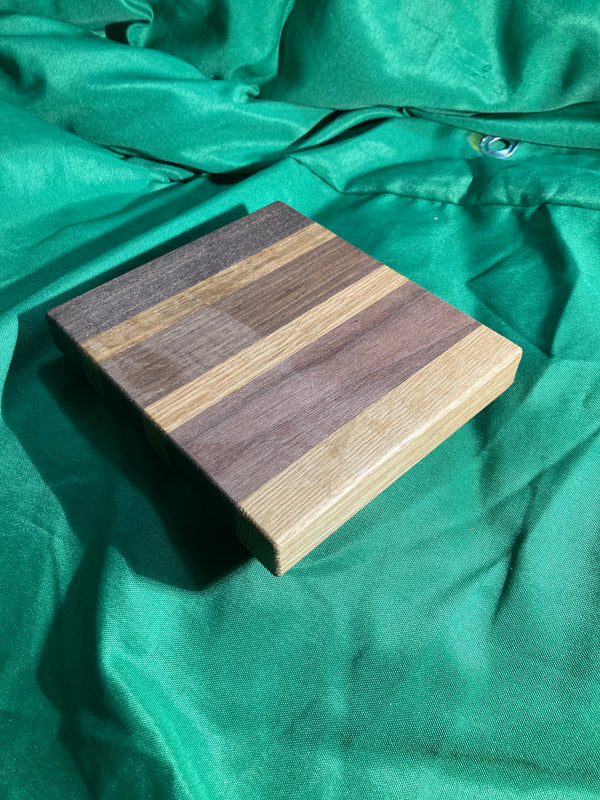 Wood trivet. Small cutting board with feet. Charcuterie boards. Handcrafted reclaimed wood. Plant stand. Display tray.Reclaimed oak and walnut wood.