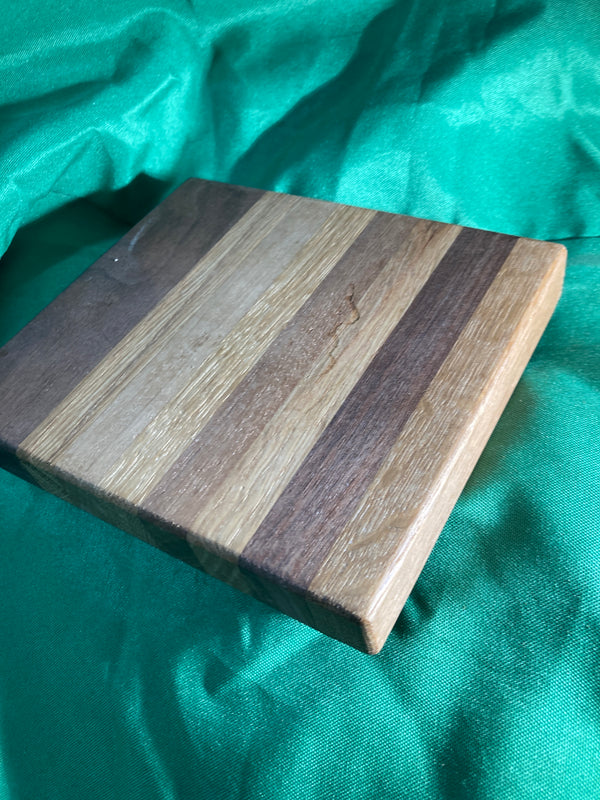 Wood trivet. Small cutting board with feet. Charcuterie boards. Handcrafted reclaimed wood. Plant stand. Display tray.Reclaimed oak and walnut wood.
