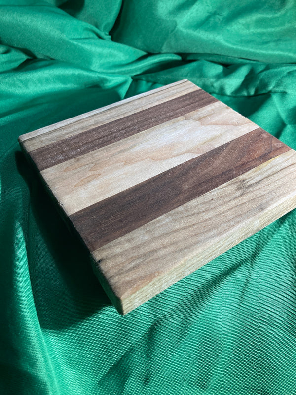 Wood trivet. Small cutting board with feet. Charcuterie boards. Handcrafted reclaimed wood. Plant stand. Display tray. Reclaimed walnut and maple wood.