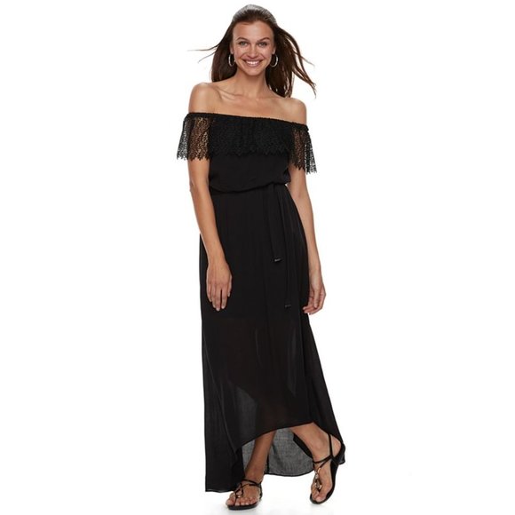 Apt. 9 Off-the-Shoulder Lace Maxi Dress in Black