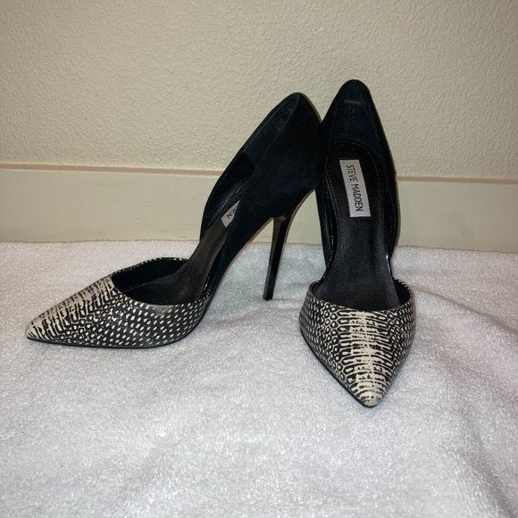 Steve Madden Varcityy Black & White Snakeskin Print Leather Stiletto Pump Heel