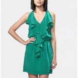 Greylin Silk Ruffle Racerback Dress Emerald