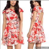 Parker- Red & White Floral Silk Cap Sleeve Dress