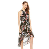 ELLE Floral Chiffon Hi-Low Maxi Dress in Black Floral