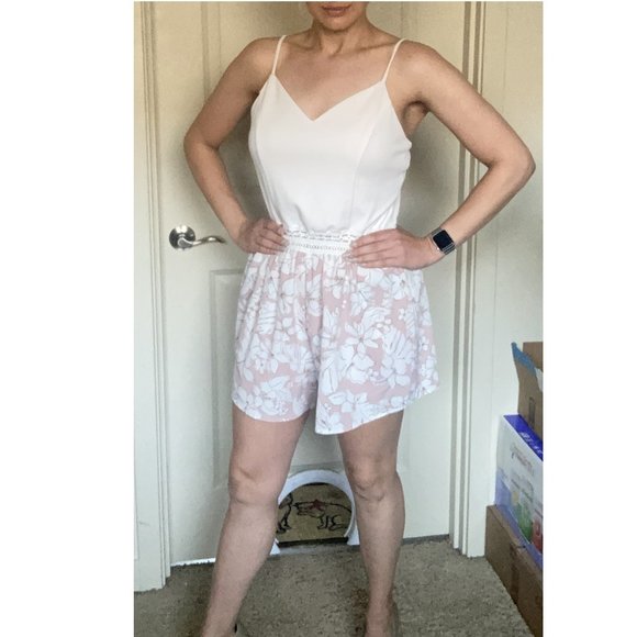 White and Pink Floral Romper