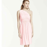 David's Bridal One-Shoulder Chiffon Bridesmaid Dress in Blush Pink F15607