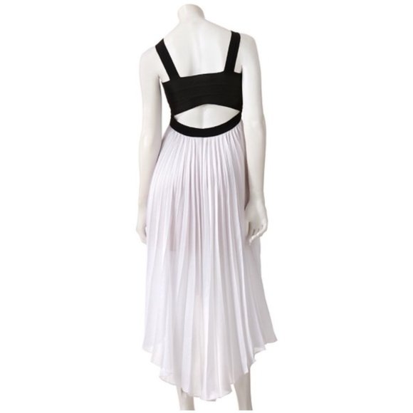 J. Lo Black & White High-Low Accordion Pleat Dress