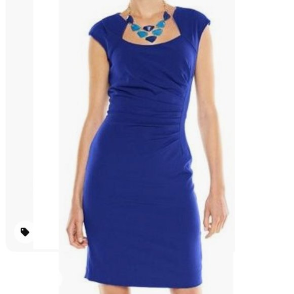 DanaBuchman Royal Cobalt Blue Pleated Sheath Dress