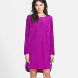 WAYF Magenta Crepe Shift Dress Long Sleeve
