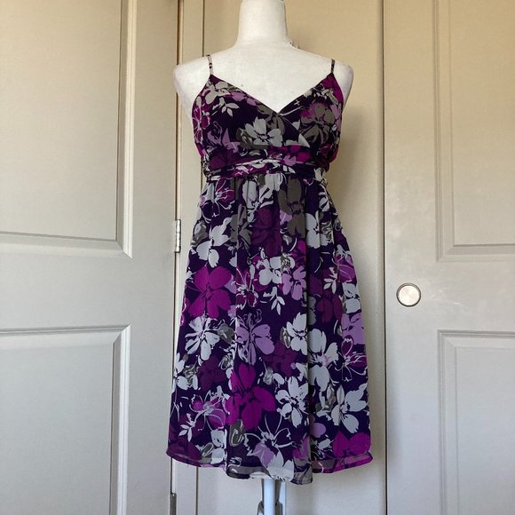 Purple Floral V-Neck Spaghetti Strap Sundress