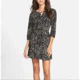 Lush Black and White Abstract Graphic Print 3/4 sleeve mini dress