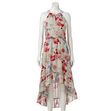 ELLE Floral Chiffon Hi-Low Maxi Dress in Tan