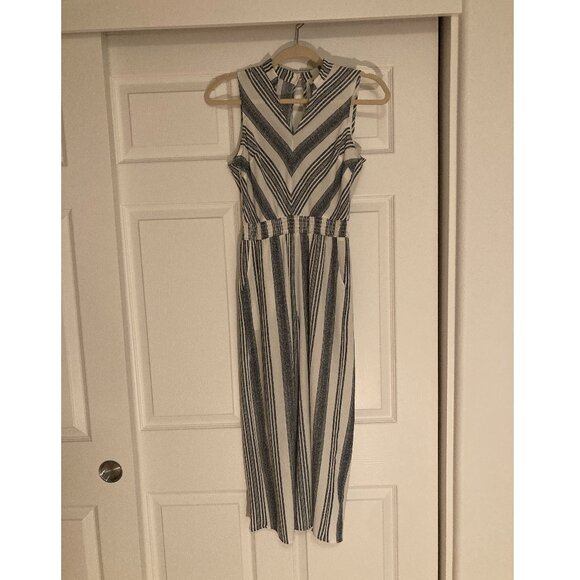 Monteau blue and white stripe crop-length wide-leg jumpsuit