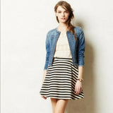 Greylin (Anthropologie) Knit Navy Blue & Cream Striped Skater Skirt Size 0