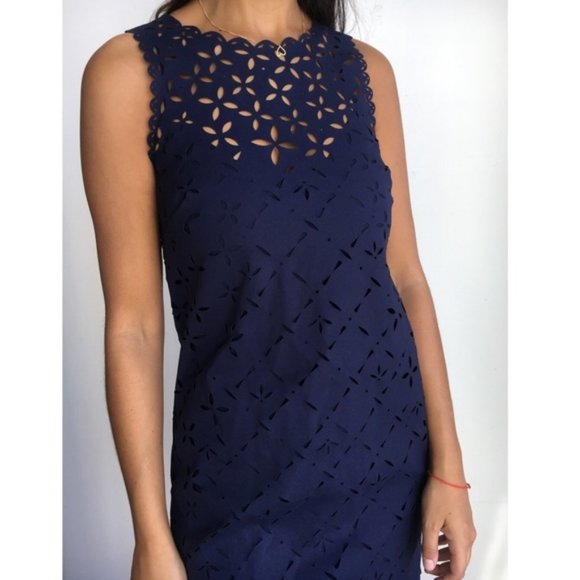 J. Crew Navy Laser Cut Floral Shift Dress
