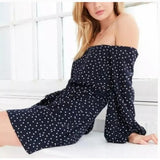 Bardot by Urban Outfitters Navy Polka Dot Off-Shoulder mini dress