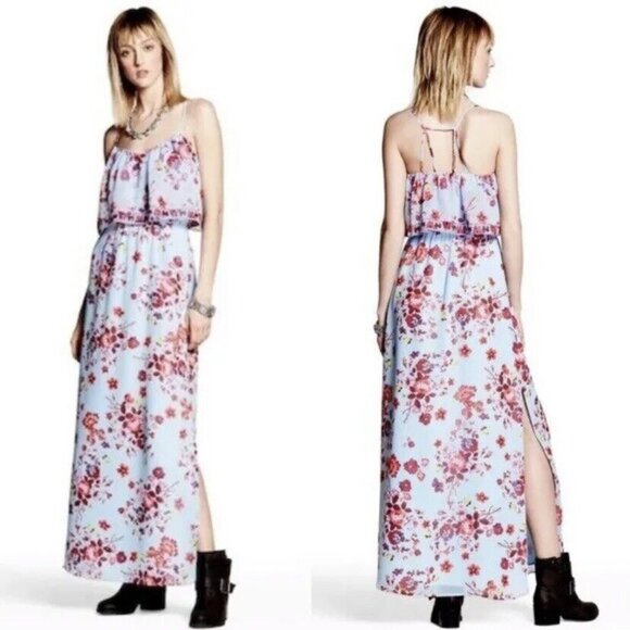 Princess Vera Wang Blue Floral Popover Maxi Dress