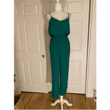 Topshop Tapered Leg Spaghetti Strap V-Neck Jumpsuit in Emerald Green