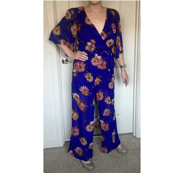 Royal Blue Floral Wide Leg Jumpsuit