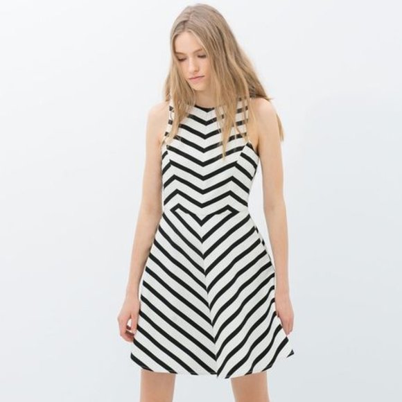 Zara Trafaluc Striped Open Back Mini Dress