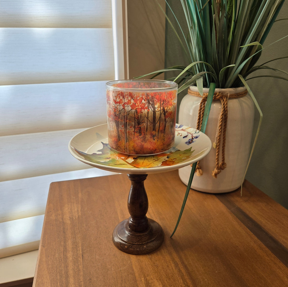 fall leaves candle holder with candle