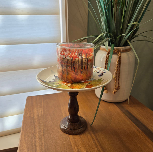 fall leaves candle holder with candle