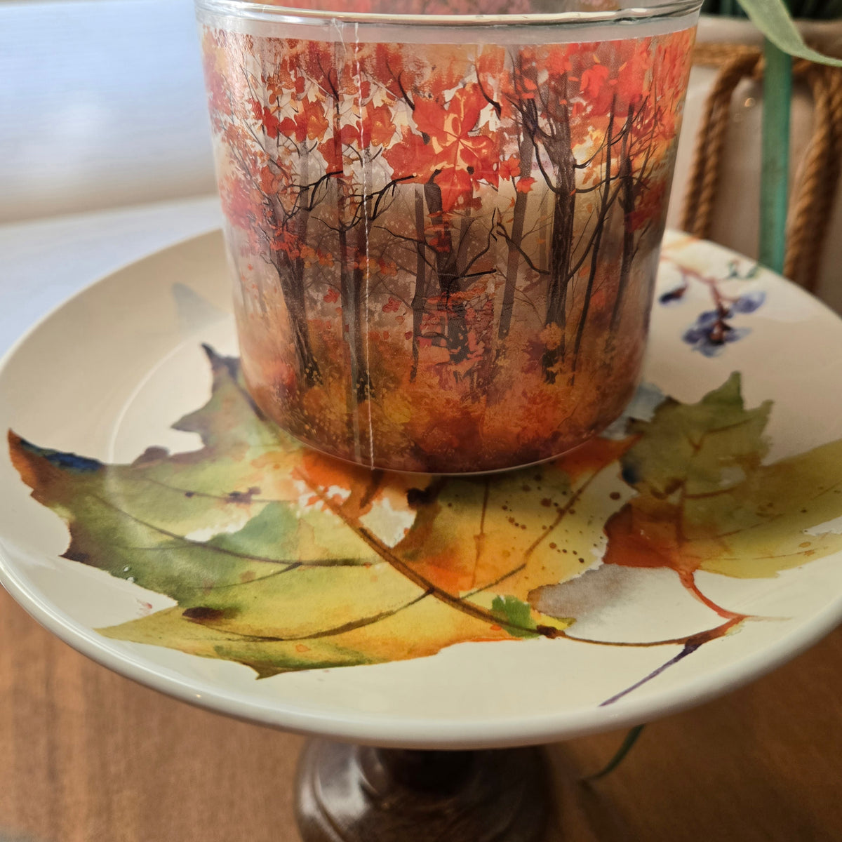 fall leaves candle holder with candle
