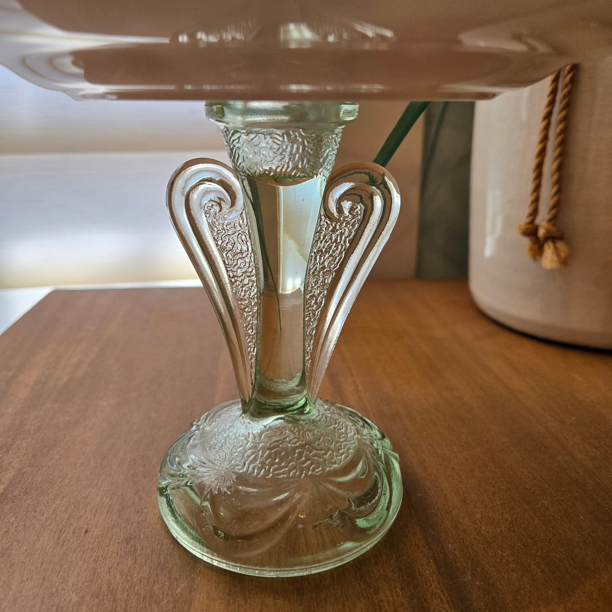 vintage green and pink floral candle holder
