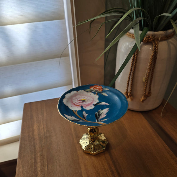 teal and brass jewelry dish