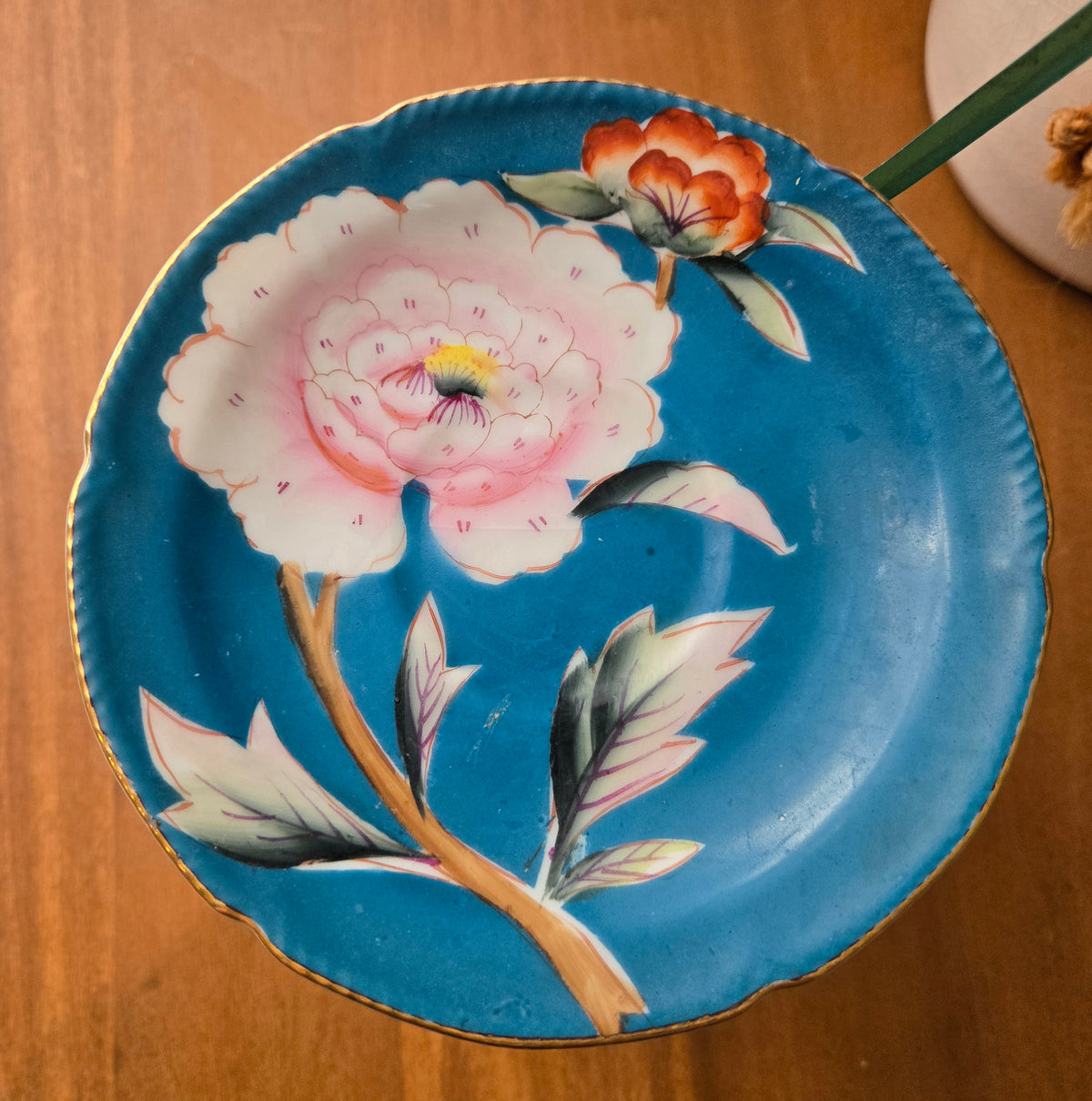 teal and brass jewelry dish