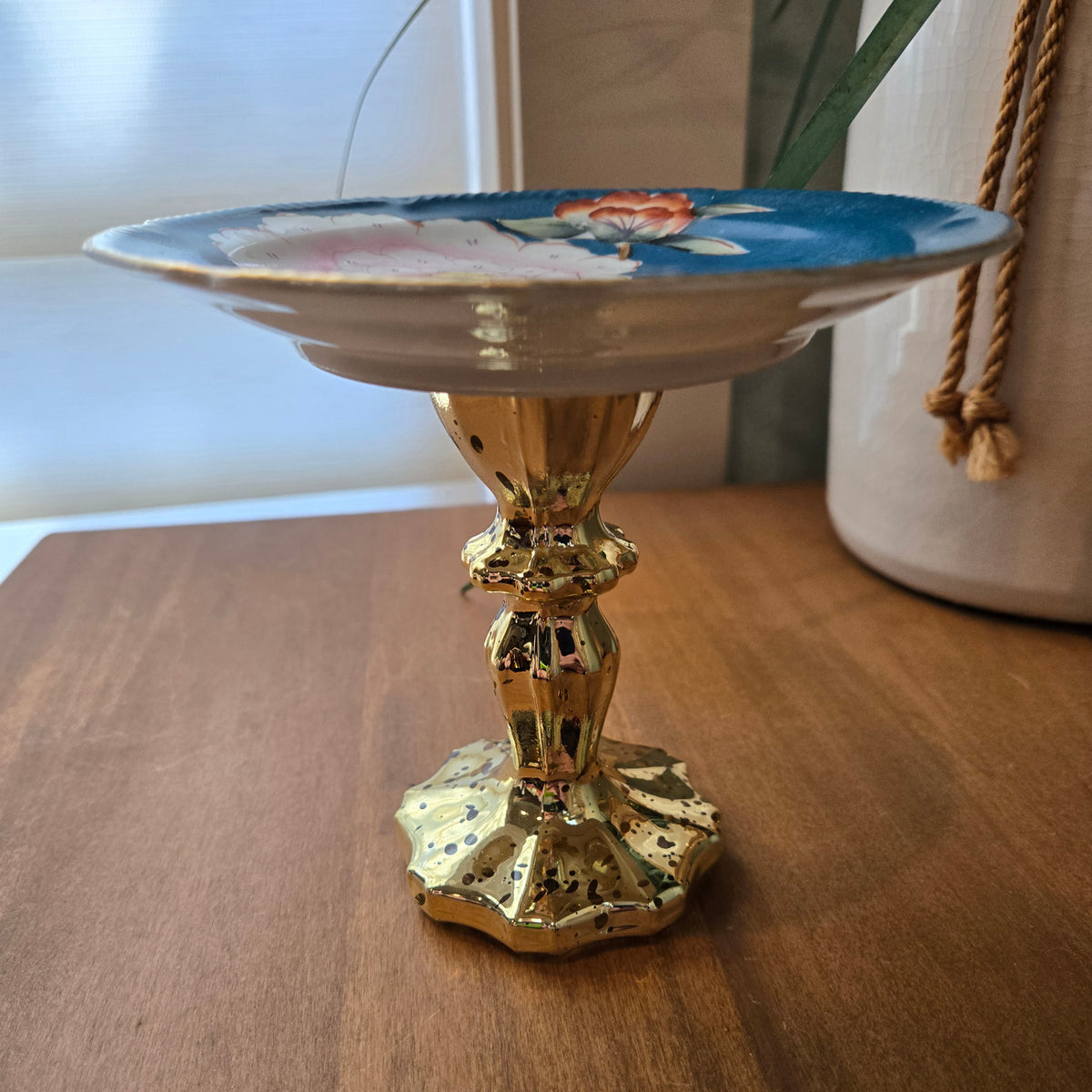 teal and brass jewelry dish
