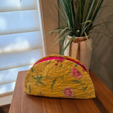 yellow floral half moon pouch