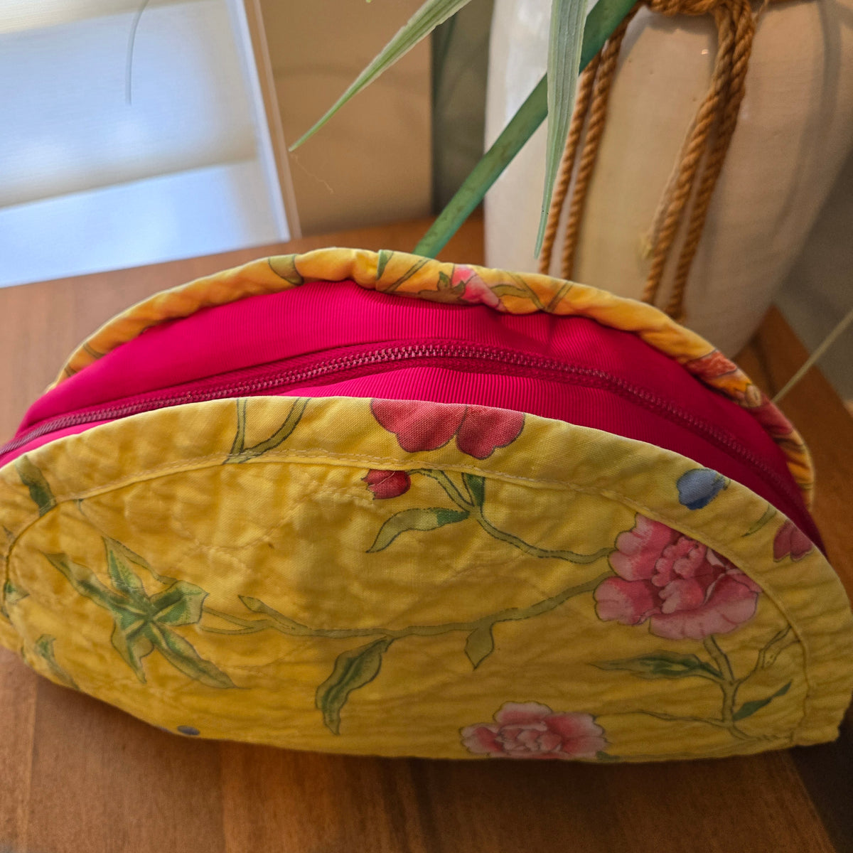 yellow floral half moon pouch