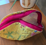 yellow floral half moon pouch