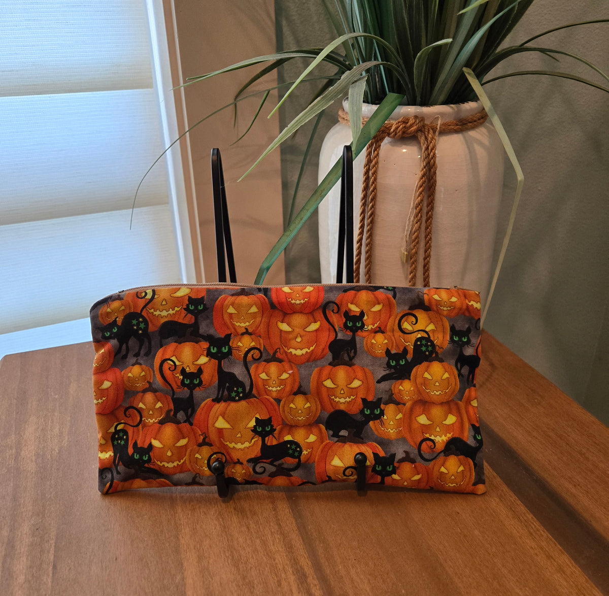black cat and pumpkin pencil pouch