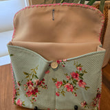 blue floral button pouch