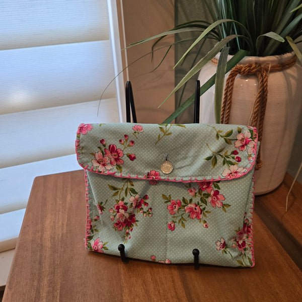 blue floral button pouch