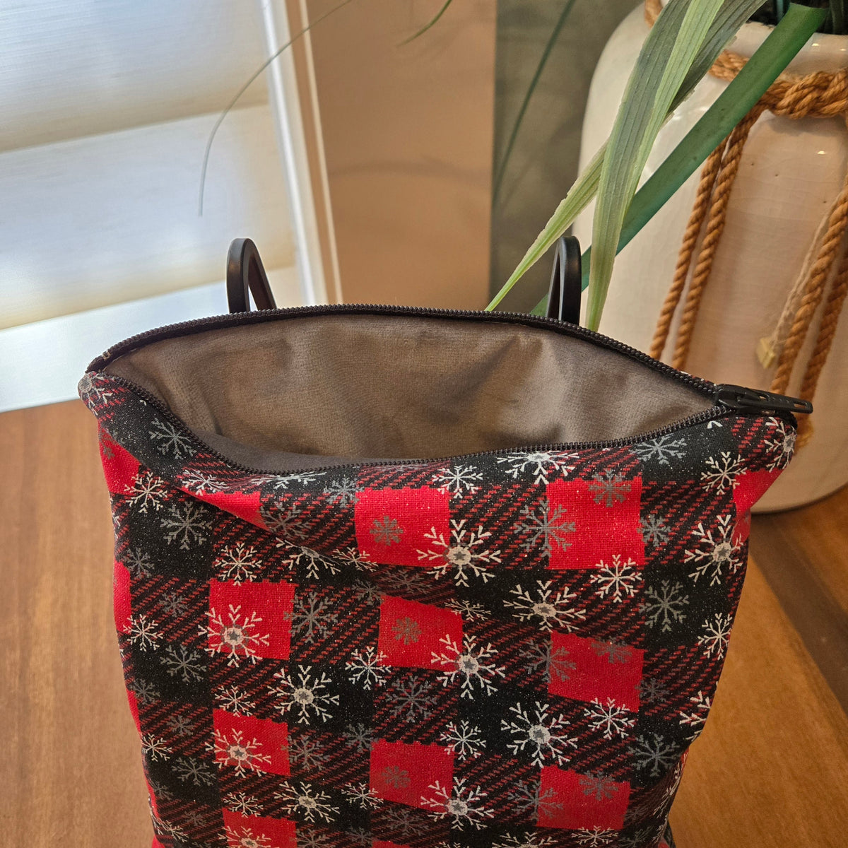 red snowflake zipper pouch