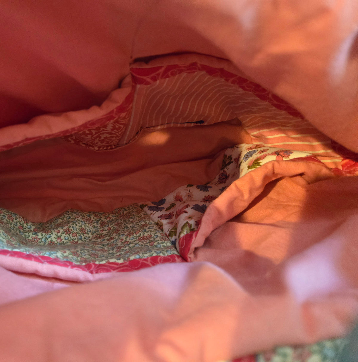upcycled pink quilt sling purse